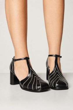 SAPATO SALTO ALTO PRETO BRILHO/OURO LIGHT
