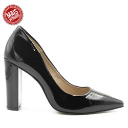 Scarpin Salto Grosso Jaine Preto Verniz