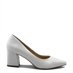 Scarpin Claire Salto Grosso Off White Croco