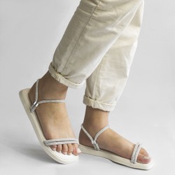 Rasteira Flat Duas Tiras Brilho Nádia Off White