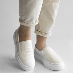 Slip-On Sola Alta Regiane Lumicolor Croco Off White