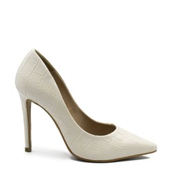 Scarpin Salto Fino Bico Fino Suzy Croco Off White