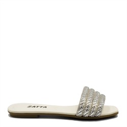 Rasteira Tiras Strass Amora Off White