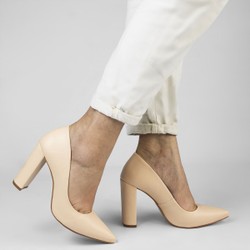 Scarpin Salto Grosso Jaine Creme