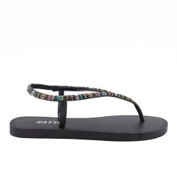 Rasteira Zatta Elástico Strass Brilho Natalia Preto