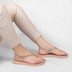 Rasteira Zatta Elástico Strass Brilho Natalia Nude