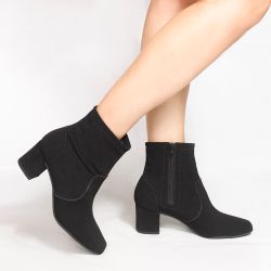 Bota Zatta Salto Bloco Bico Quadrado Helouise  Nobuck Preta