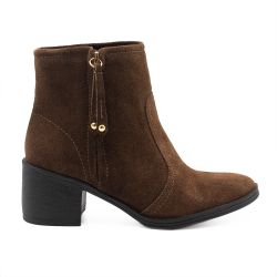 Bota Zatta Cano Médio Salto Bloco Violeta  Camurça Marrom