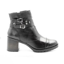 Bota Coturno Couro Fivela Mônica Preta