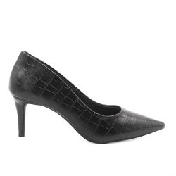 Scarpin Salto Baixo Bico Fino Lolita Preto Croco
