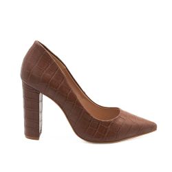 Scarpin Zatta Salto Grosso Textura Croco Jaine Marrom 