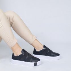 Tênis Zatta Casual  com Elásticos e Solado Alto Luciana Preto
