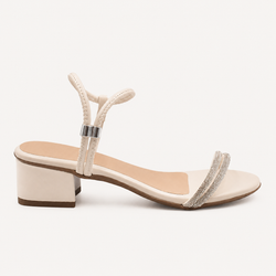 Sandália Zatta Salto Bloco Tiras Strass Sarita Off White