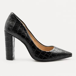 Scarpin Zatta Salto Grosso Jaine Preto Croco