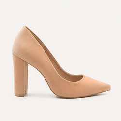 Scarpin Salto Grosso Jaine Nude Nobuck