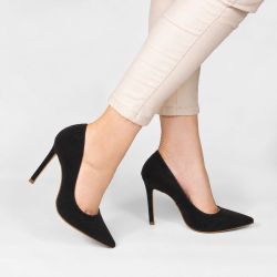 Scarpin Salto Alto Bico Fino Suzy Nobuck Preto