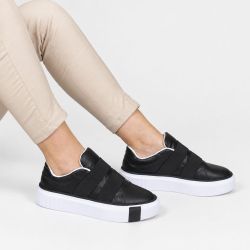 Tênis Zatta Casual  com Elásticos e Solado Alto Luciana Preto