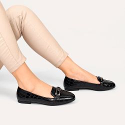 Mocassim Zatta Detalhe de Fivela Sirley Texturizado Preto