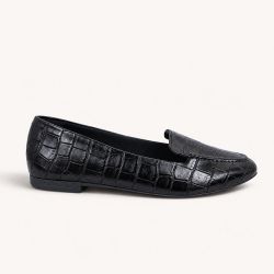 Mocassim Zatta Liso Bico Quadrado Silvana Texturizado Preto