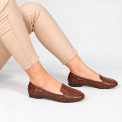 Mocassim Zatta Liso Bico Quadrado Silvana Texturizada Marrom