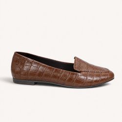 Mocassim Zatta Liso Bico Quadrado Silvana Texturizada Marrom