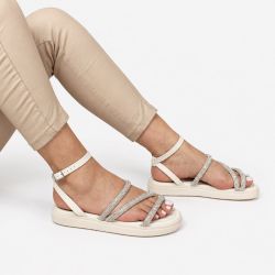 Sandália Papete Zatta Flatform Strass Leona Off White