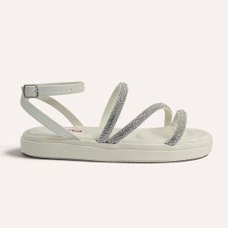 Sandália Papete Zatta Flatform Strass Leona Off White