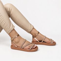 Sandália Papete Zatta Flatform Strass Leona Bronze