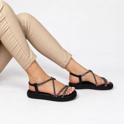 Sandália Papete Zatta  Flat Brilho Luciene Preto