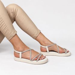 Sandália Papete Zatta  Flat Brilho Luciene Off White