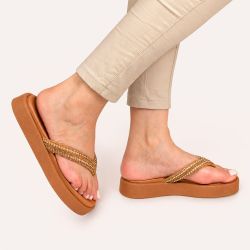 Tamanco Zatta Flatform de Dedo Felicia Caramelo