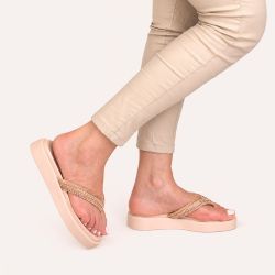 Tamanco Zatta Flatform de Dedo Felicia Amendoa
