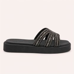 Tamanco Zatta Flatform Pedraria Francine Preto