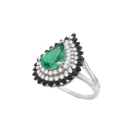Imagem do produto Anel Diamant Cravejado de Zircônias com Cristal Esmeralda Prata 925