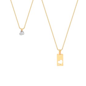 Imagem do produto Colar Gargantilha Conjunto Mãe & Filha Placa e Coração com Zircônias Folheado a Ouro 18K