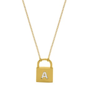 Imagem do produto Colar Cadeado com Letra Cravejada Folheado a Ouro 18k