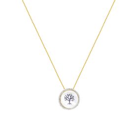 Imagem do produto Colar com Pingente Árvore da Vida Madrepérola Cravejado de Zircônias Folheado a Ouro 18k