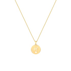 Imagem do produto Colar Medalha Fé e Coração Vazada Folheado a Ouro 18k