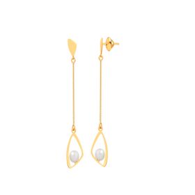 Imagem do produto Brinco de Ouro 18k com Navete Pendente e Pérola 4mm New Gold