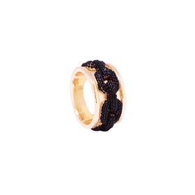 Imagem do produto Anel Magnificent com Elos Cravejados de Zircônias Negras Folheado a Ouro 18K