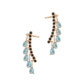 Imagem do produto Brinco Ear Cuff Vetro com Zircônias Negras e Pingentes de Turmalina Paraíba Folheado a Ouro 18K