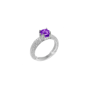 Imagem do produto Anel Paradise Cravejado de Zircônias Aro Grosso com Cristal Tanzanita Prata 925 Folheado a Ródio