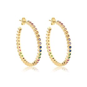 Imagem do produto Brinco Meia Argola Pontos de Luz Coloridos Folheado a Ouro 18k