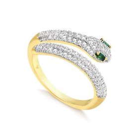 Imagem do produto Anel Stelle Aro Fino Cobra Cravejado de Zircônias e Zircônia Verde Folheado a Ouro 18k