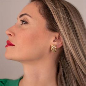 Imagem do produto Brinco Stelle Oval Vazado com Pontos de Luz Folheado a Ouro 18k