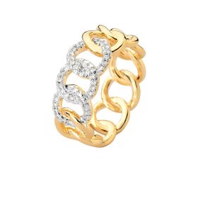 Imagem do produto Anel stelle multi elos com 3 elos cravejados de zircônias com acabamento rodinado folheado a ouro 18k