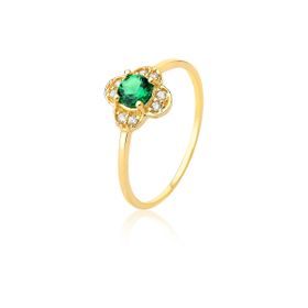 Imagem do produto Anel de Ouro 10k Aro Fino Cravejado com Zircônia Central Verde New Gold