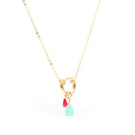 Imagem do produto Colar com Círculo e Gotas Paraíba e Turmalina Rosa Folheado a Ouro 18k