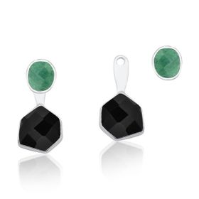 Imagem do produto Brinco com Base de Quartzo Verde e Pingente Quartzo Preto Prata 925