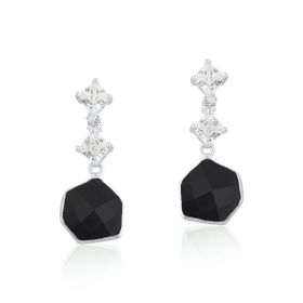 Imagem do produto Brinco com Pingente Quartzo Preto e Zircônias Prata 925